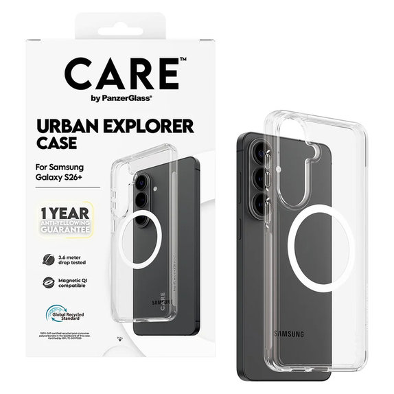 Custodia Urban Explorer con QI bianco per Samsung Galaxy S26+, Trasparente, PanzerGlass