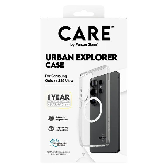 Custodia Urban Explorer con QI bianco per Samsung Galaxy S26 Ultra, Trasparente, PanzerGlass