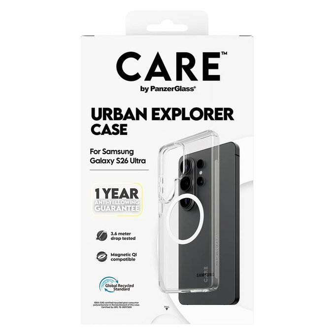 Custodia Urban Explorer con QI bianco per Samsung Galaxy S26 Ultra, Trasparente, PanzerGlass