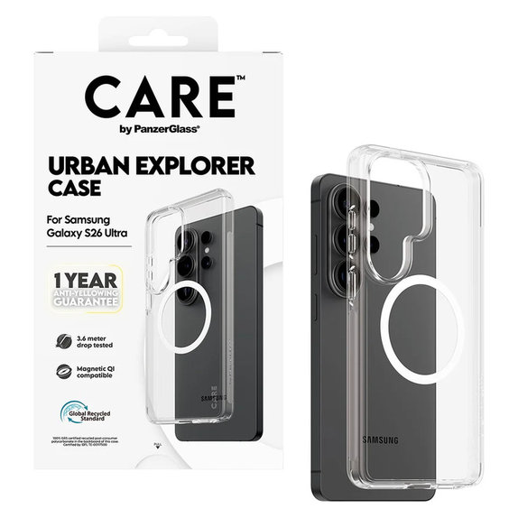 Custodia Urban Explorer con QI bianco per Samsung Galaxy S26 Ultra, Trasparente, PanzerGlass