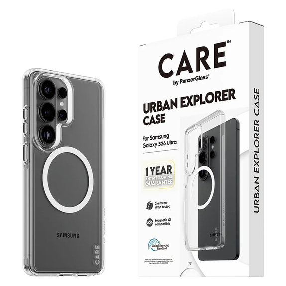 Custodia Urban Explorer con QI bianco per Samsung Galaxy S26 Ultra, Trasparente, PanzerGlass