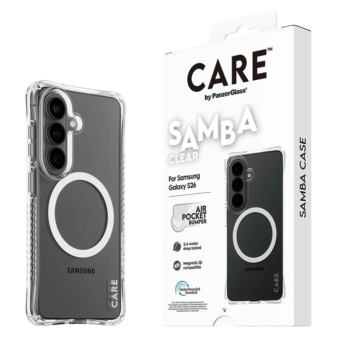 Custodia Samba con QI bianco per Samsung Galaxy S26, Trasparente, PanzerGlass