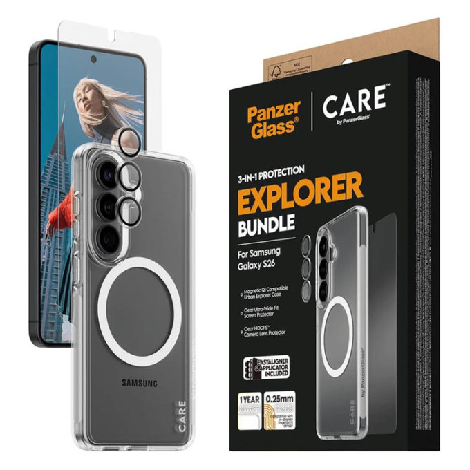 Bundle 3-in-1 Explorer per Samsung S26, PanzerGlass