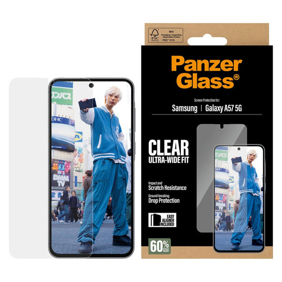 PanzerGlass - Vetro temperato UWF con applicatore per Samsung Galaxy A57, trasparente