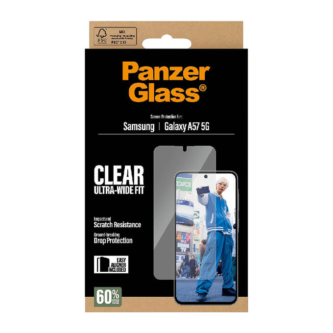 PanzerGlass - Vetro temperato UWF con applicatore per Samsung Galaxy A57, trasparente