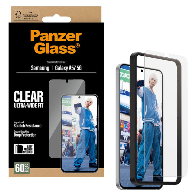 PanzerGlass - Vetro temperato UWF con applicatore per Samsung Galaxy A57, trasparente