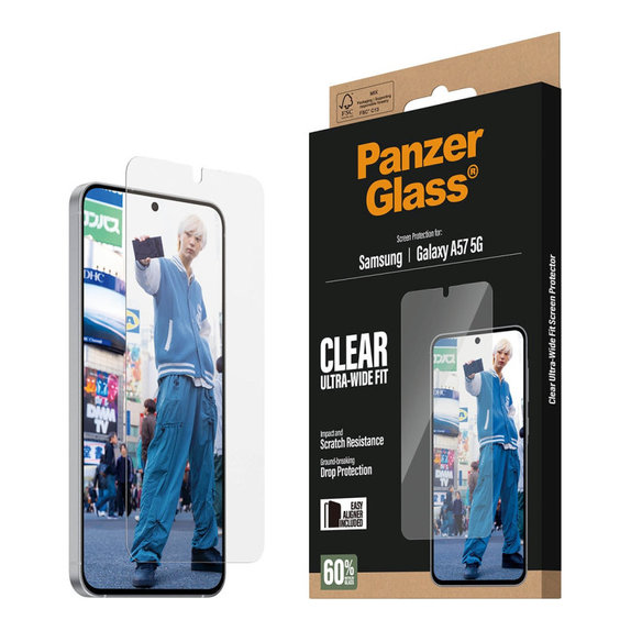 PanzerGlass - Vetro temperato UWF con applicatore per Samsung Galaxy A57, trasparente