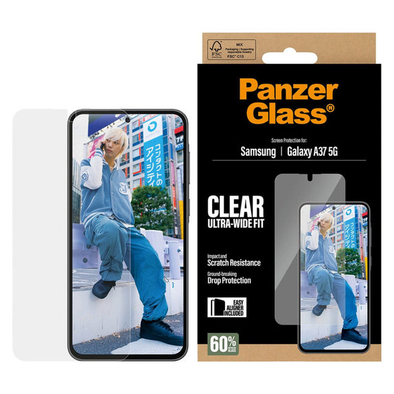 PanzerGlass - Vetro temperato UWF con applicatore per Samsung Galaxy A37, trasparente