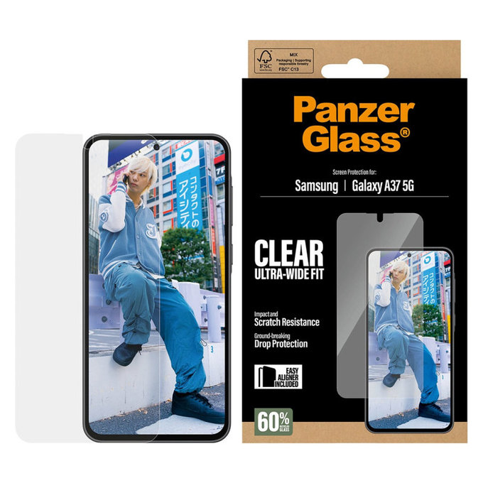 PanzerGlass - Vetro temperato UWF con applicatore per Samsung Galaxy A37, trasparente
