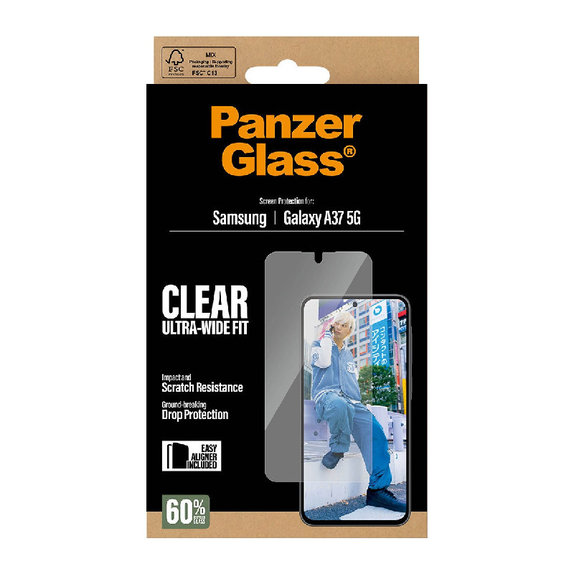 PanzerGlass - Vetro temperato UWF con applicatore per Samsung Galaxy A37, trasparente