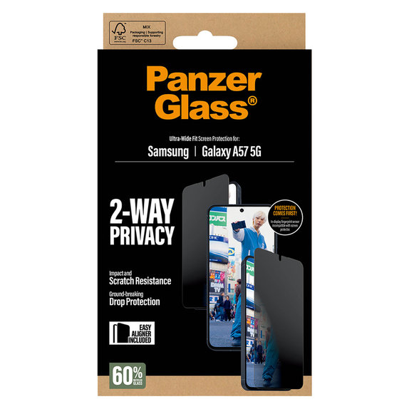 Vetro temperato UWF Privacy con applicatore per Samsung Galaxy A57, Trasparente, PanzerGlass