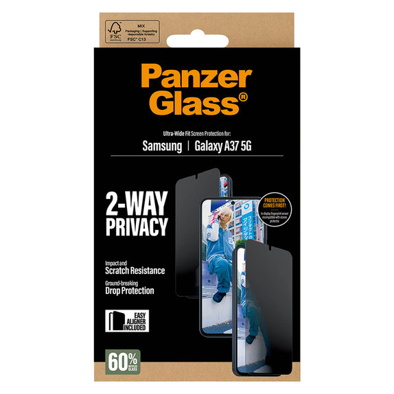 Vetro temperato UWF Privacy con applicatore per Samsung Galaxy A37, Trasparente, PanzerGlass