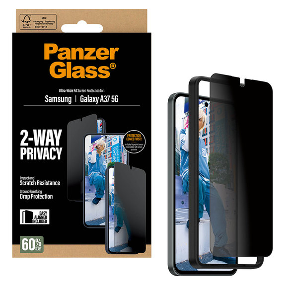 Vetro temperato UWF Privacy con applicatore per Samsung Galaxy A37, Trasparente, PanzerGlass