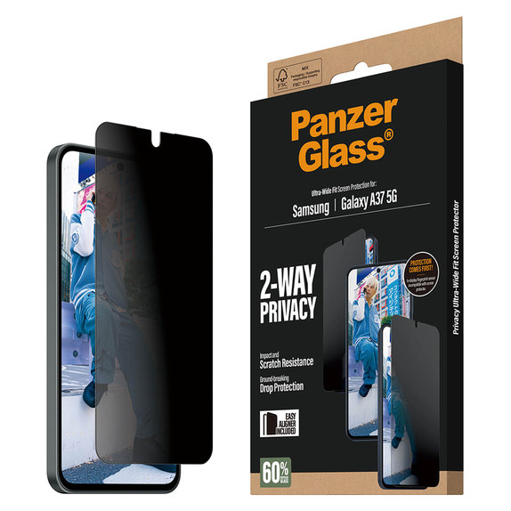 Vetro temperato UWF Privacy con applicatore per Samsung Galaxy A37, Trasparente, PanzerGlass