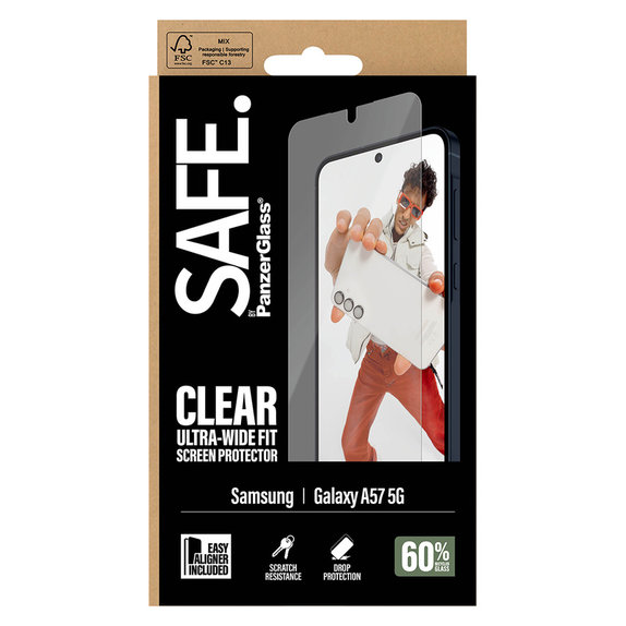 Vetro temperato UWF con applicatore per Samsung Galaxy A57, Trasparente, SAFE by PanzerGlass