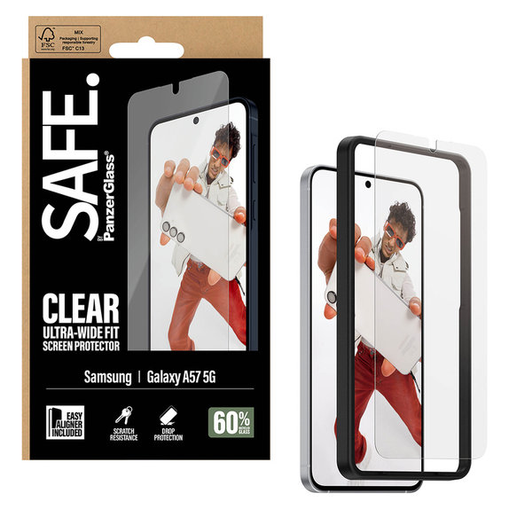 Vetro temperato UWF con applicatore per Samsung Galaxy A57, Trasparente, SAFE by PanzerGlass