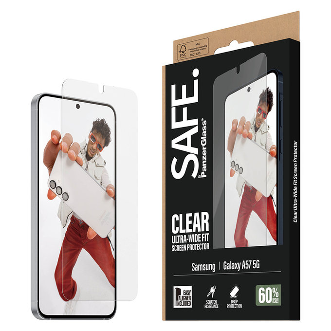 Vetro temperato UWF con applicatore per Samsung Galaxy A57, Trasparente, SAFE by PanzerGlass