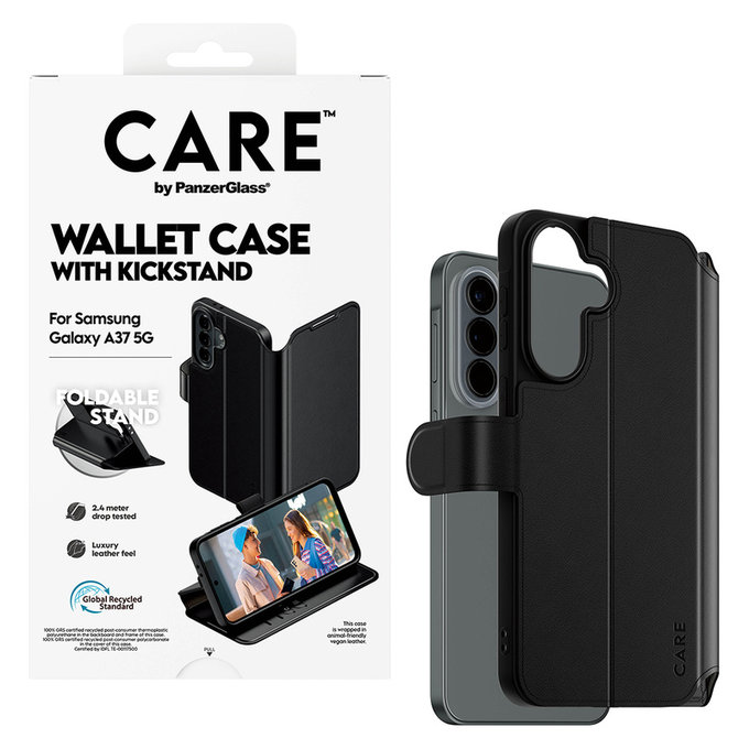 Custodia Wallet Kickstand per Samsung Galaxy A37, Nero, PanzerGlass