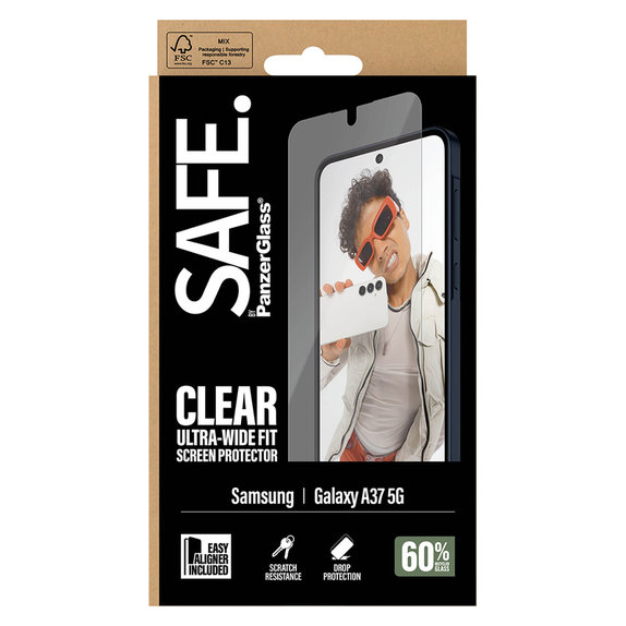 Vetro temperato UWF con applicatore per Samsung Galaxy A37, Trasparente, SAFE by PanzerGlass