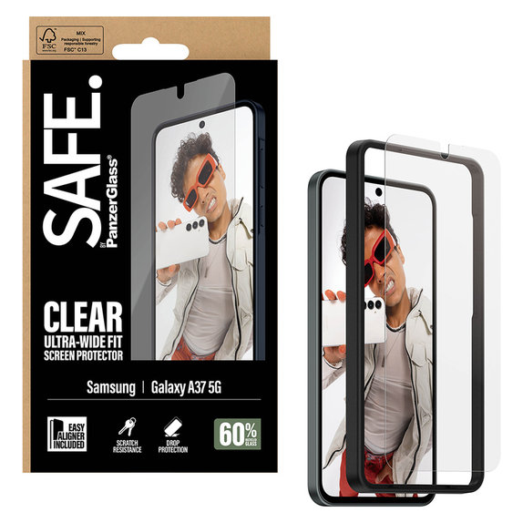 Vetro temperato UWF con applicatore per Samsung Galaxy A37, Trasparente, SAFE by PanzerGlass