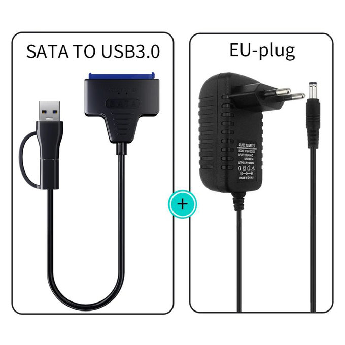 Adattatore USB 3.0 / USB-C a SATA per HDD/SSD da 2,5" e 3,5", con alimentatore
