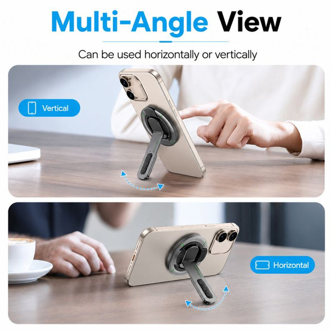 Supporto magnetico per telefono con stand, compatibile con MagSafe, nero