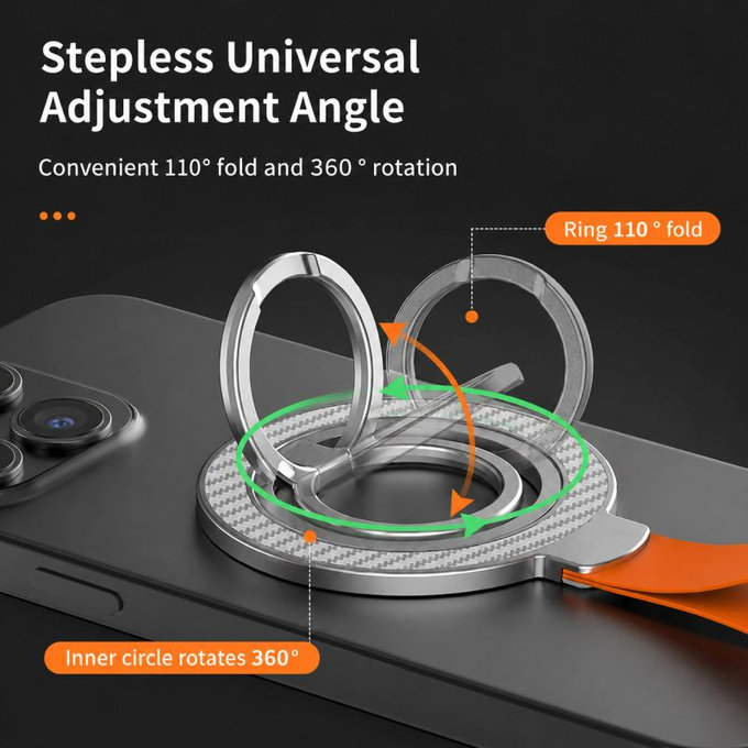 Supporto magnetico per telefono con laccetto, nero-arancione