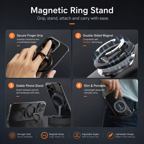Supporto magnetico pieghevole bifacciale per MagSafe, nero