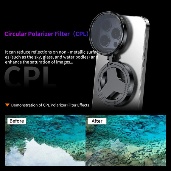 Filtro polarizzatore CPL da 52mm con supporto magnetico per smartphone