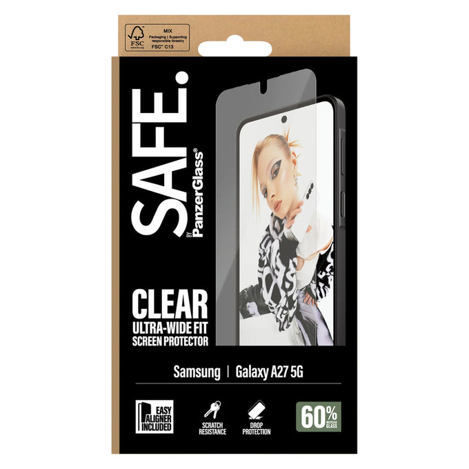 Vetro temperato UWF con applicatore per Samsung Galaxy A27, Trasparente, SAFE by PanzerGlass