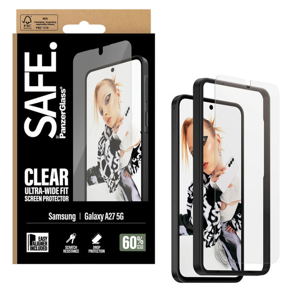Vetro temperato UWF con applicatore per Samsung Galaxy A27, Trasparente, SAFE by PanzerGlass