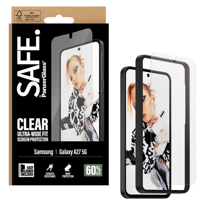 Vetro temperato UWF con applicatore per Samsung Galaxy A27, Trasparente, SAFE by PanzerGlass