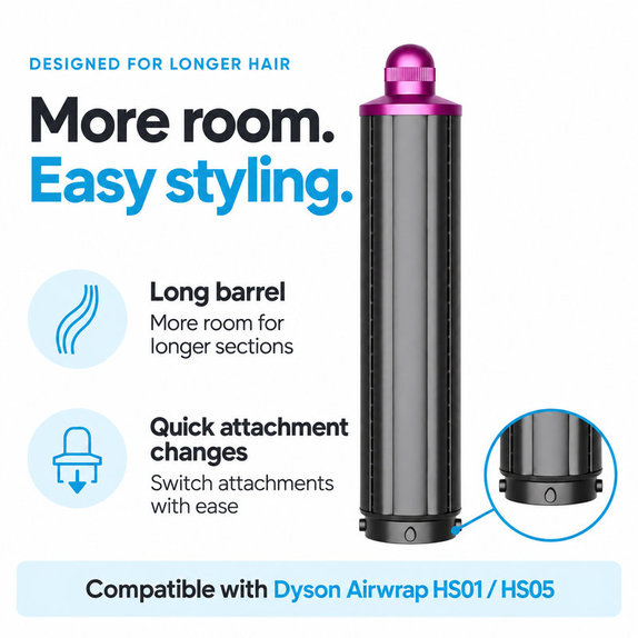 Cono lungo per ricci per Dyson Airwrap HS01, HS05, 40 mm, Nickel / Fuchsia