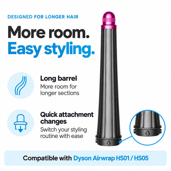 Cono lungo per ricci per Dyson Airwrap HS01, HS05, 20 mm, Nickel / Fuchsia