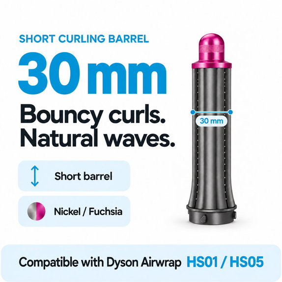 Cono corto per ricci per Dyson Airwrap HS01, HS05, 30 mm, Nickel / Fuchsia