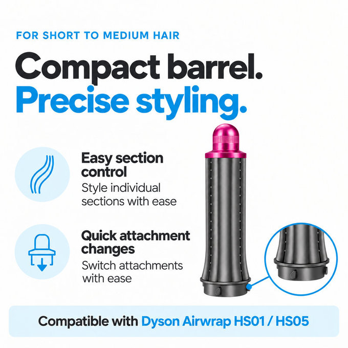 Cono corto per ricci per Dyson Airwrap HS01, HS05, 30 mm, Nickel / Fuchsia