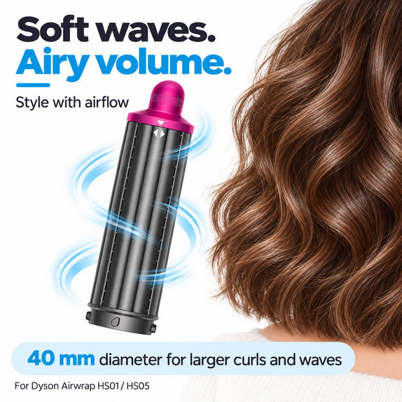 Cono corto per ricci per Dyson Airwrap HS01, HS05, 40 mm, Nickel / Fuchsia