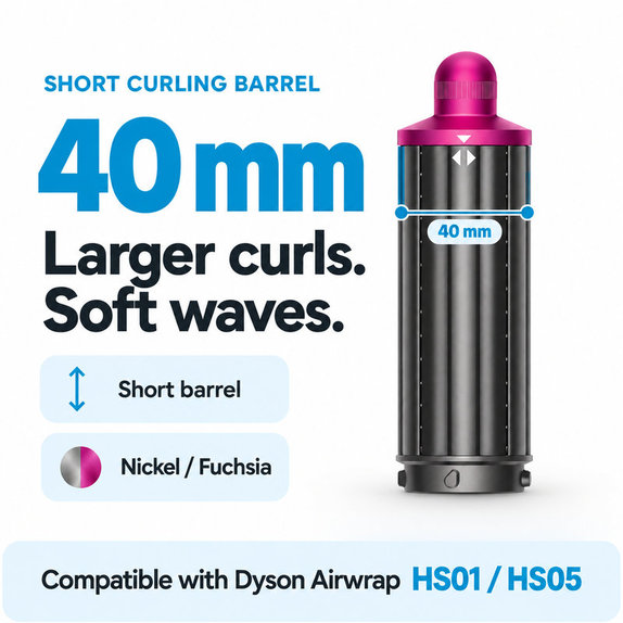 Cono corto per ricci per Dyson Airwrap HS01, HS05, 40 mm, Nickel / Fuchsia