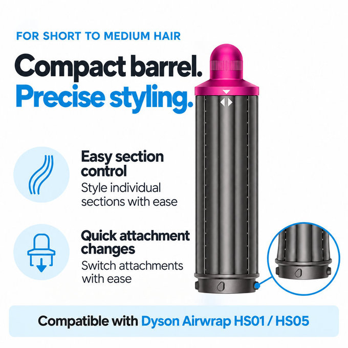 Cono corto per ricci per Dyson Airwrap HS01, HS05, 40 mm, Nickel / Fuchsia