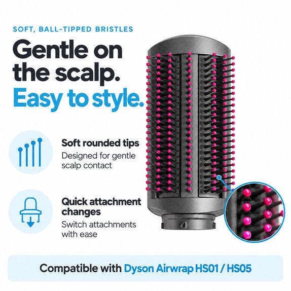 Spazzola lisciante morbida per Dyson Airwrap HS01, HS05, Iron / Fuchsia