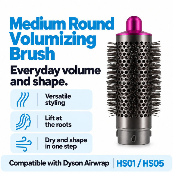 Spazzola rotonda media volumizzante per Dyson Airwrap HS01, HS05, Iron / Fuchsia