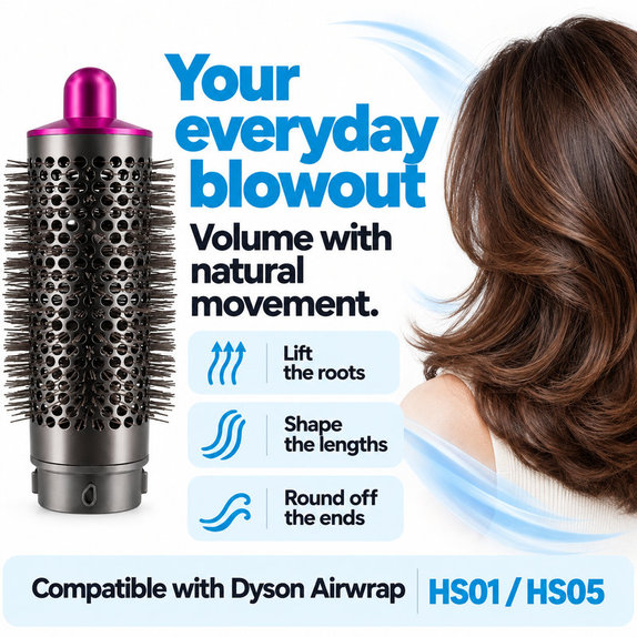 Spazzola rotonda media volumizzante per Dyson Airwrap HS01, HS05, Iron / Fuchsia