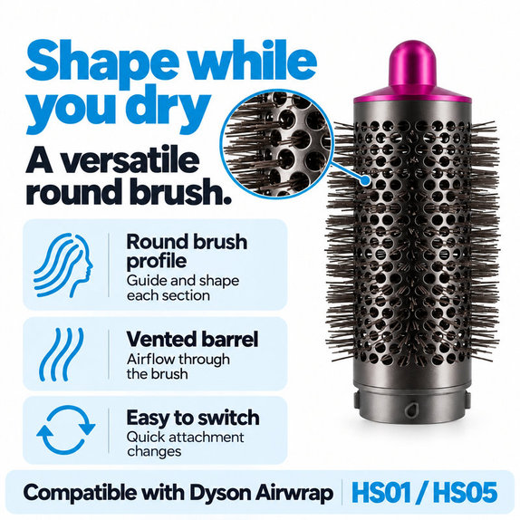 Spazzola rotonda media volumizzante per Dyson Airwrap HS01, HS05, Iron / Fuchsia