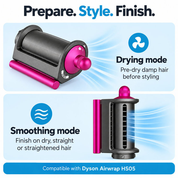 Accessorio Coanda lisciante e asciugante per Dyson Airwrap HS05, Iron / Fuchsia