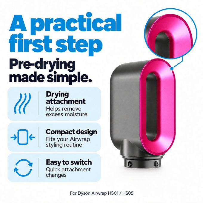 Accessorio per asciugatura rapida per Dyson Airwrap HS01, HS05, Iron / Fuchsia