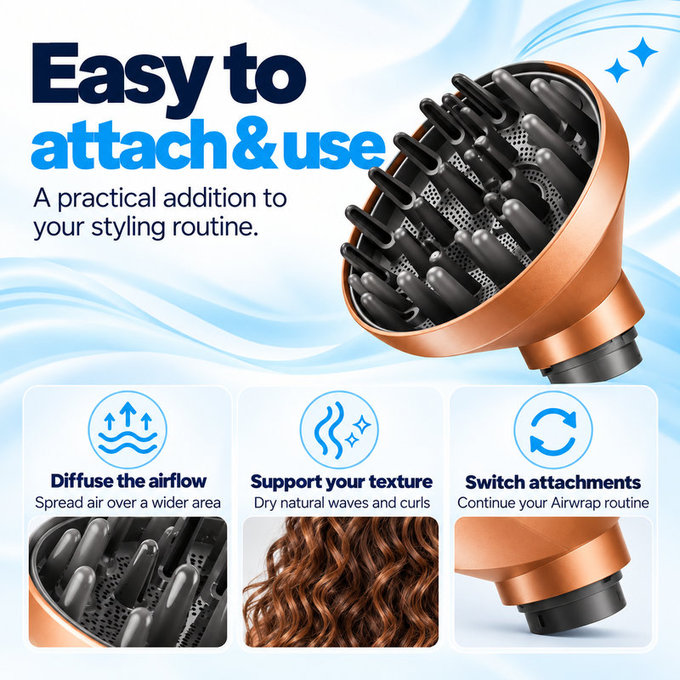 Diffusore Wave + Curl per Dyson Airwrap HS01, HS05, HS08, Copper