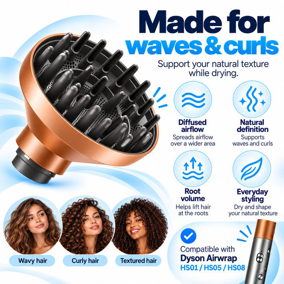 Diffusore Wave + Curl per Dyson Airwrap HS01, HS05, HS08, Copper