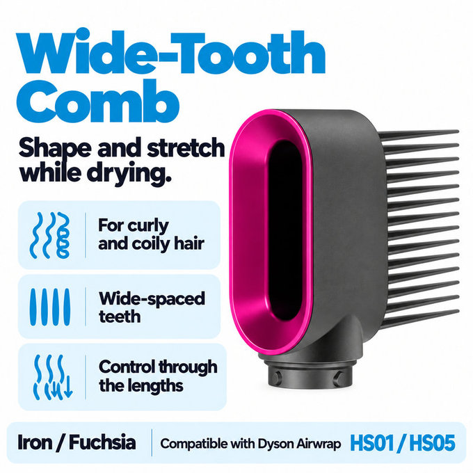 Pettine a denti larghi per Dyson Airwrap HS01, HS05, Iron / Fuchsia