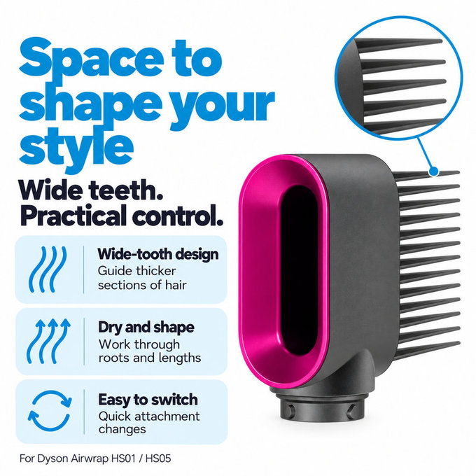 Pettine a denti larghi per Dyson Airwrap HS01, HS05, Iron / Fuchsia