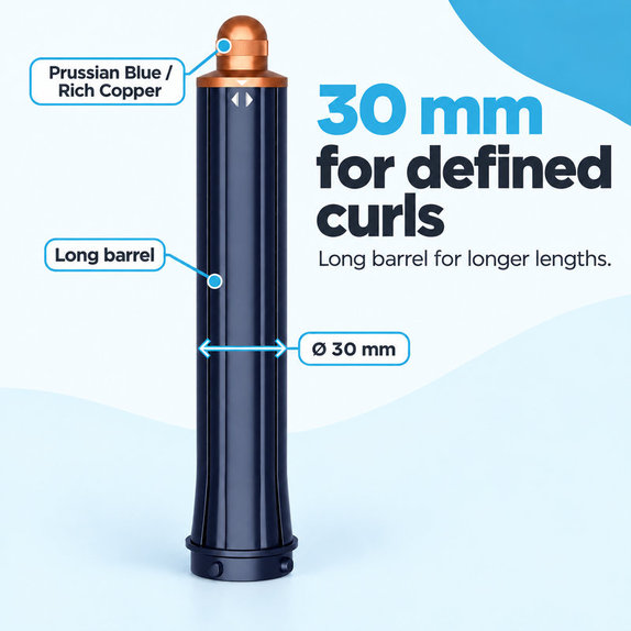 Cono lungo per ricci per Dyson Airwrap HS01, HS05, 30 mm, Prussian Blue / Rich Copper